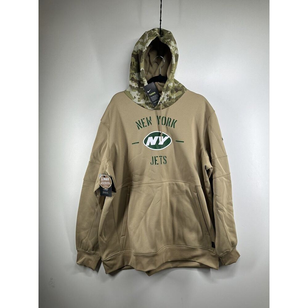 New York JETS Tan MILITARY Camouflage Pullover Sweatshirt Hoodie XXL Men Salute